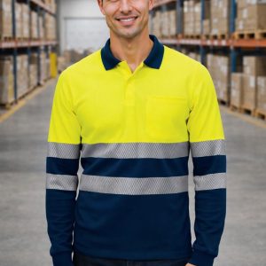Polo (Albury) Bicolor de Alta Visibilidade com Manga Comprida e Bolso – EPI de Categoria ll