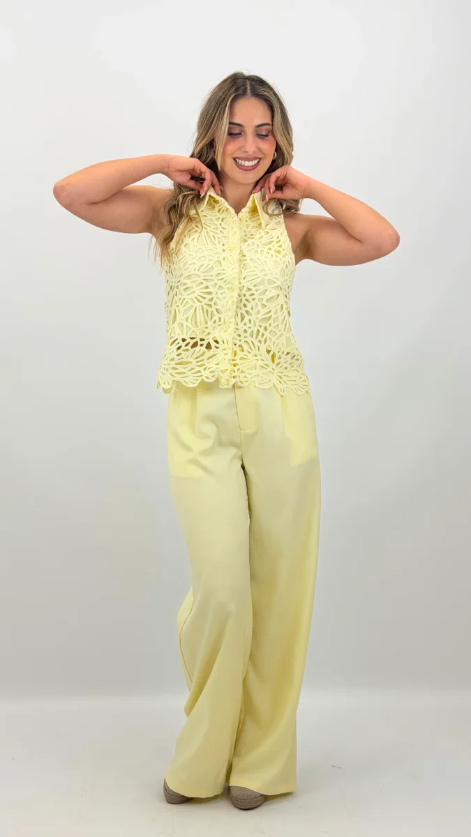 Conjunto top rendado e pantalona amarelo - Image 6