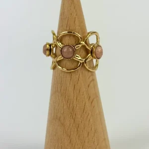 Anel aço dourado pedrinhas rosa-velho