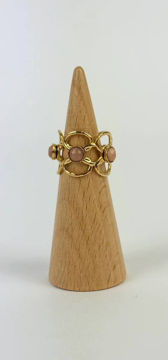 Anel aço dourado pedrinhas rosa-velho - Image 2