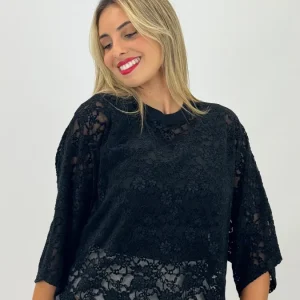 Camisola rendada preta